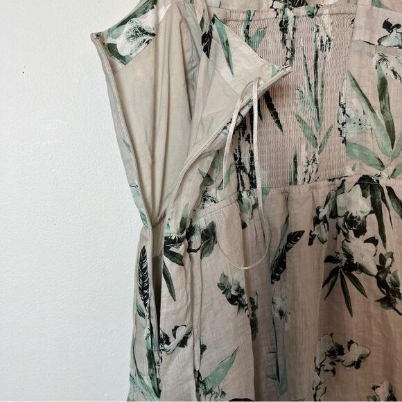 Banana Republic Maxie Dress | Ramie | Button Front | Khaki Floral | Medium - Picture 11 of 12